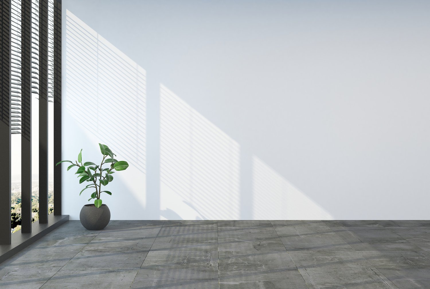 Empty Unfurnished Room with Grey Tiled Floor